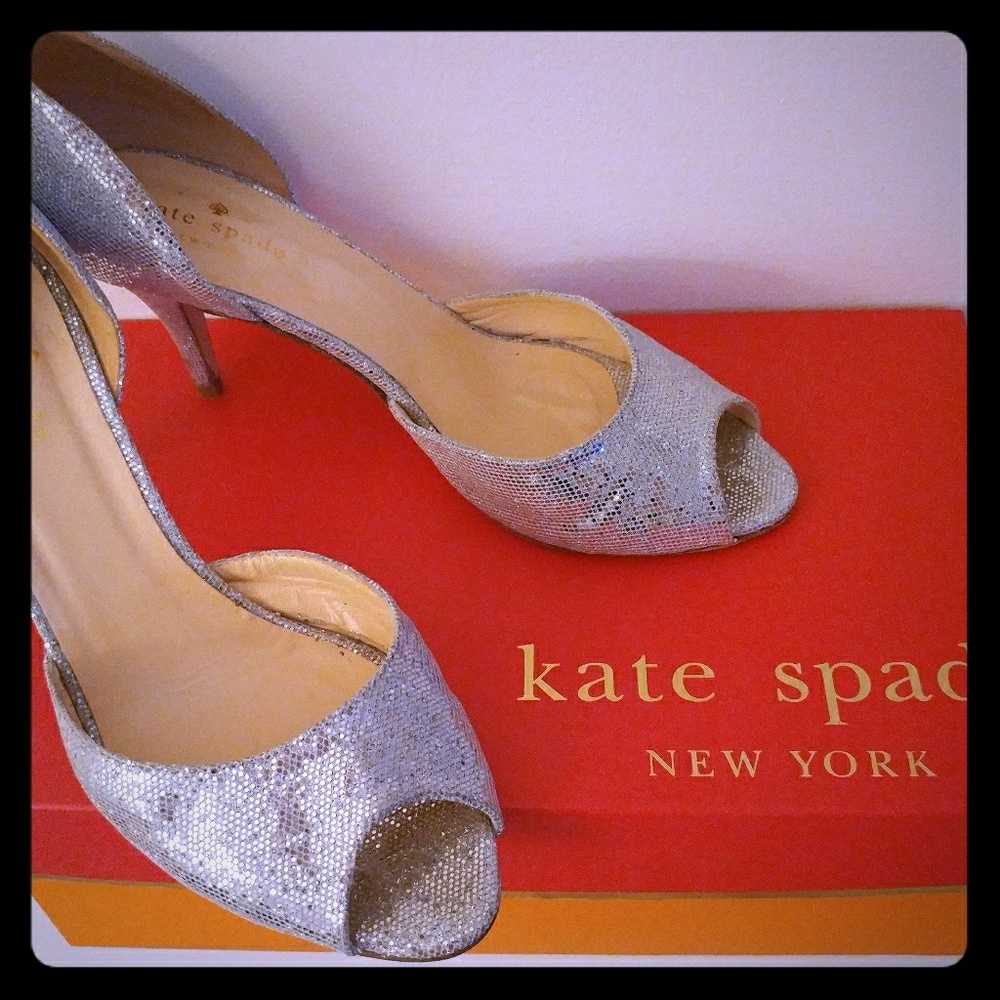Kate Spade Sage Silver Starlight Peep toe Pumps